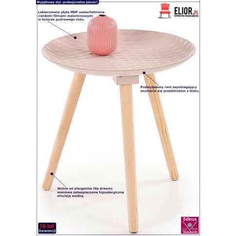 Fotografia Drewniany okrągły stolik kawowy Essa - róż/beż z kategorii Ławy i stoliki