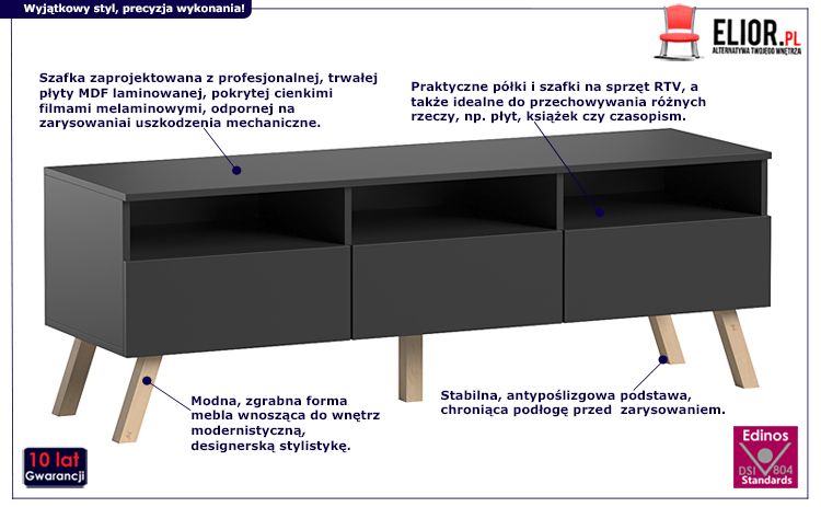 Szykowna szafka RTV Carlo 2X - czarna