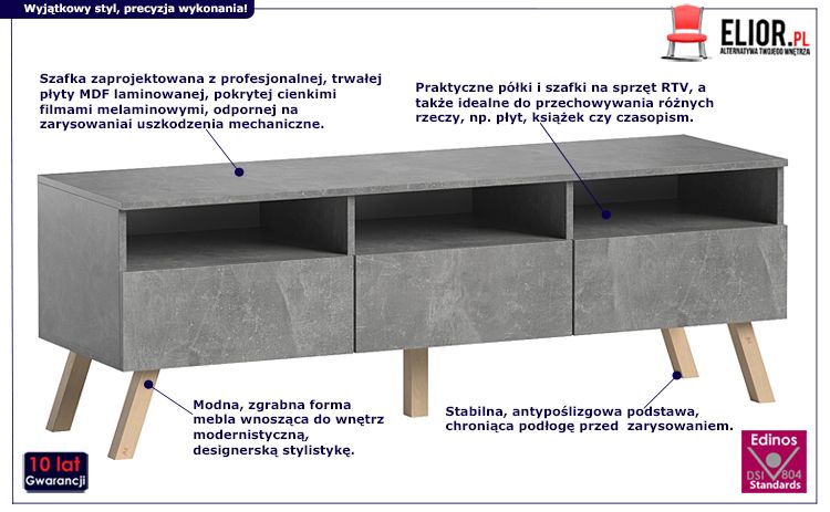 Loftowa szafka RTV Carlo 2X - beton