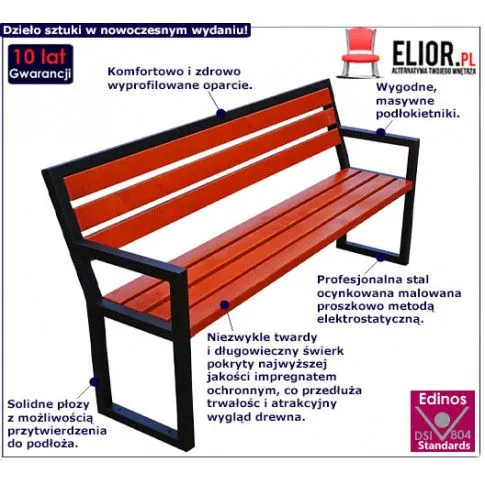 Fotografia Ławka parkowa Nordam z podłokietnikami 180cm - 84 kolory z kategorii Ławki ogrodowe