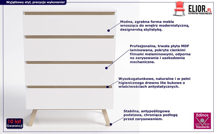 Biała komoda Egna 4X - skandynawska