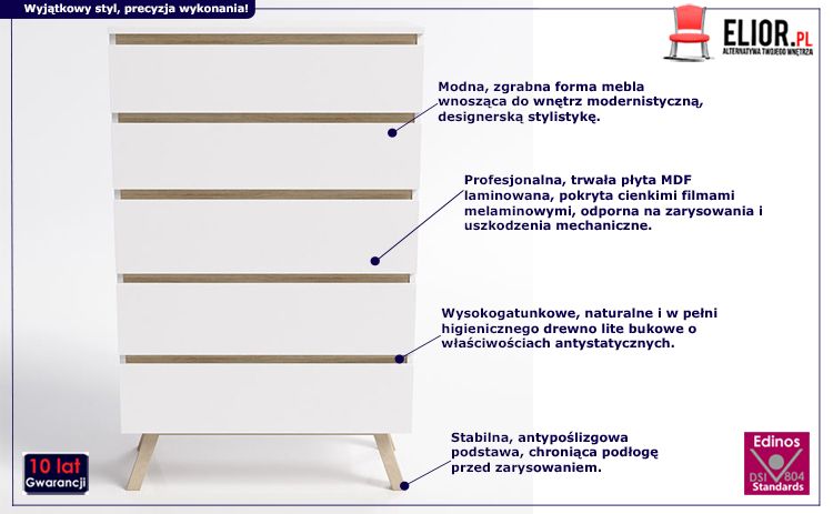 Nowoczesna komoda Egna 5X - biała