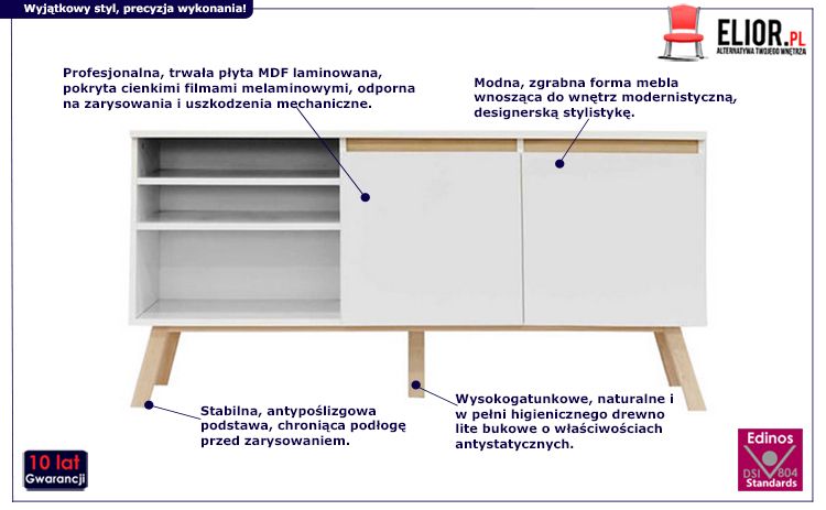 Skandynawska komoda Peria - biała