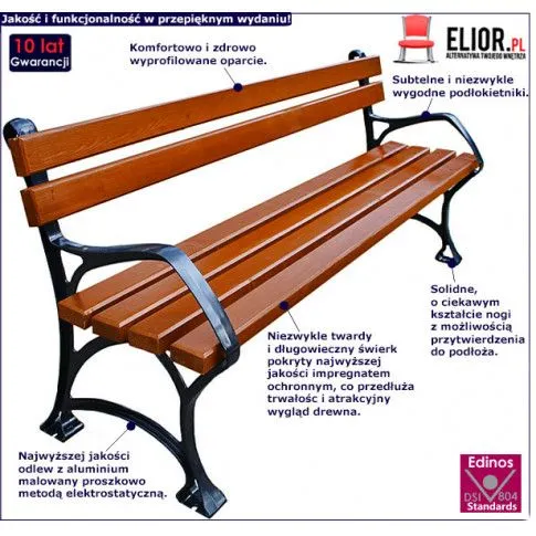 Fotografia Aluminiowa ławka ogrodowa Muslina 150cm - 7 kolorów z kategorii Ławki ogrodowe