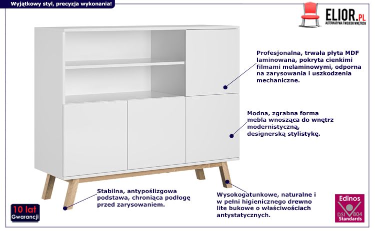 Skandynawska komoda Ukla - biała