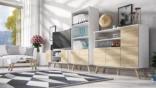 Designerski regał Levana - biały + sonoma