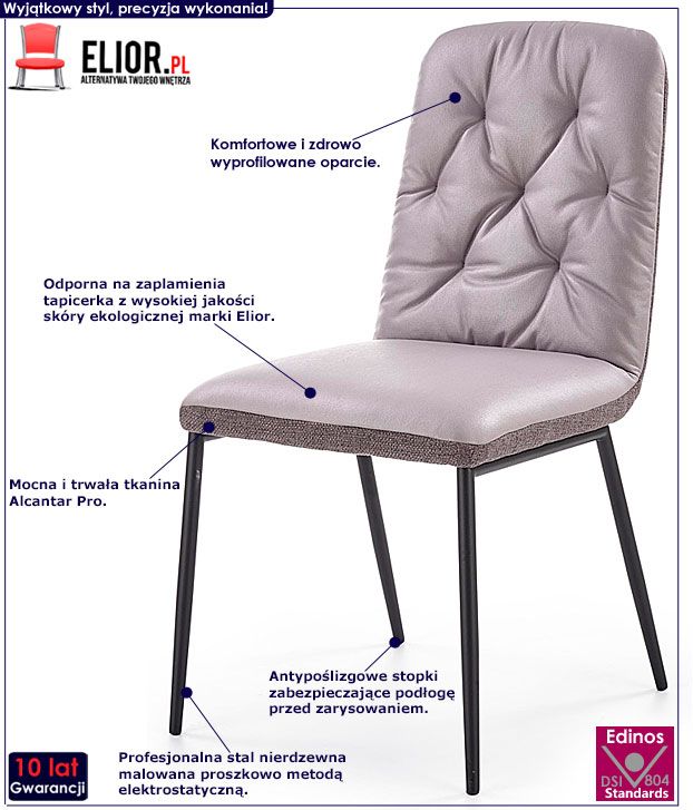 Szare pikowane krzesło do kuchni