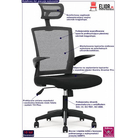 Fotografia Fotel obrotowy z zagłówkiem Fisko - czarny z kategorii Fotele do komputera