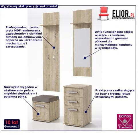 Fotografia Minimalistyczna garderoba z szafką na buty + sedzisko Ambros - sonoma z kategorii Siedziska do przedpokoju