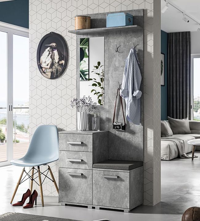 Funkcjonalna garderoba Ambros - betonowa