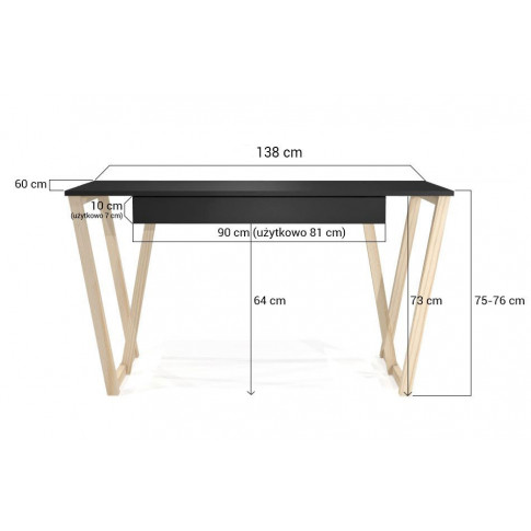 Szczegółowe zdjęcie nr 5 produktu Czarne minimalistyczne biurko z szufladą Molly 3X 