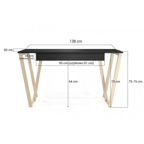 Szczegółowe zdjęcie nr 5 produktu Czarne biurko młodzieżowe 140x60 cm - Vennie 2X