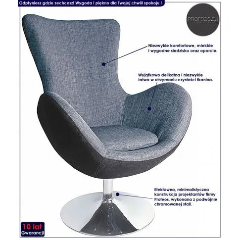 Fotografia Obrotowy fotel butterfly wypoczynkowy Konga - popielaty z kategorii Fotele wypoczynkowe