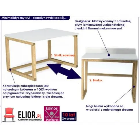 Fotografia 2 w 1 skandynawskie biurko i stolik Kizo X10 z kategorii Biurka