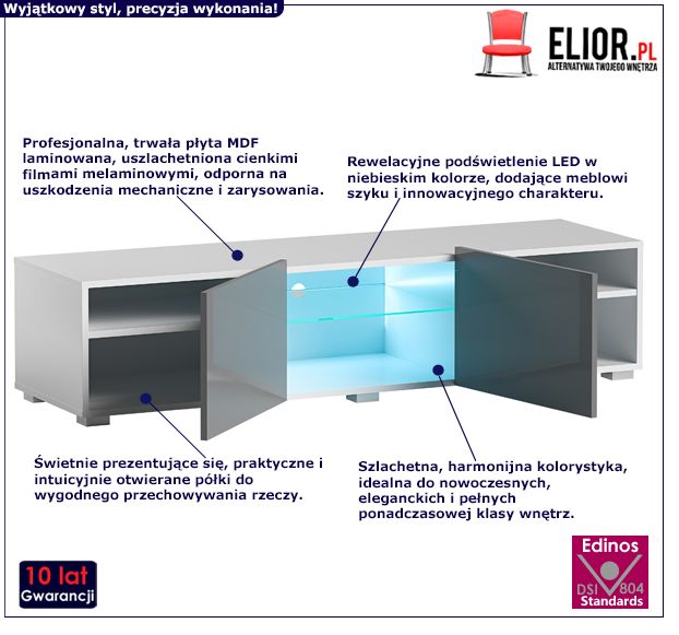 Stylowa szafka RTV Atron - szara + biała