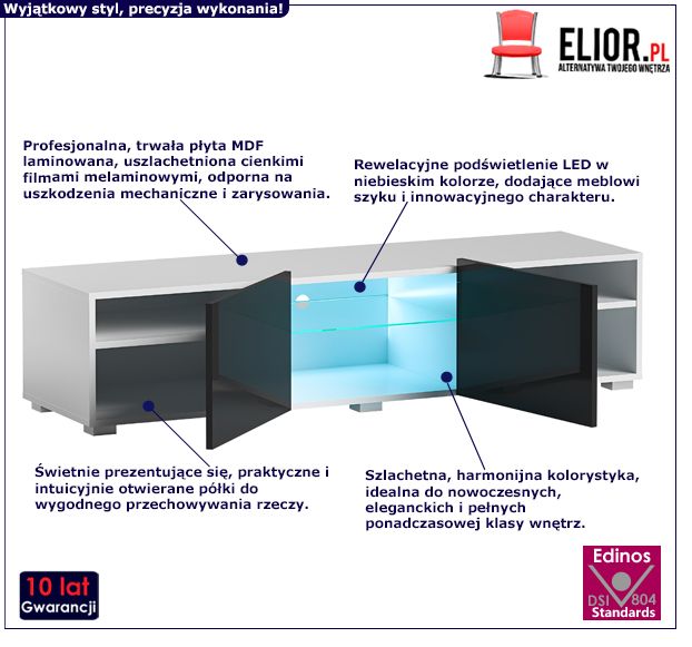 Stylowa szafka RTV Atron 2X - biała + czarna