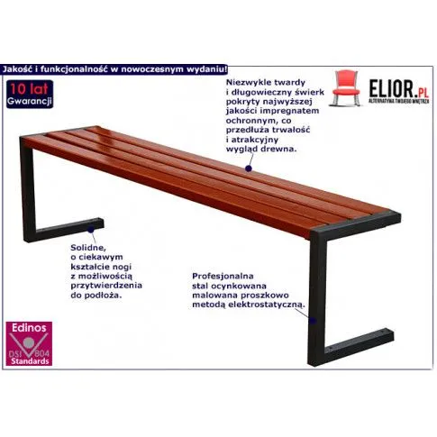 Fotografia Drewniana ławka miejska Firmino 180 cm bez oparcia - 84 kolory z kategorii Ławki ogrodowe
