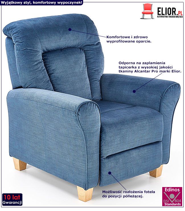 Rozkładany fotel wypoczynkowy niebieski Ervin