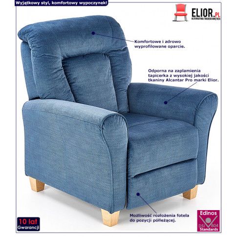 Fotografia Tapicerowany rozkładany fotel wypoczynkowy Ervin - ciemnoniebieski z kategorii Fotele wypoczynkowe
