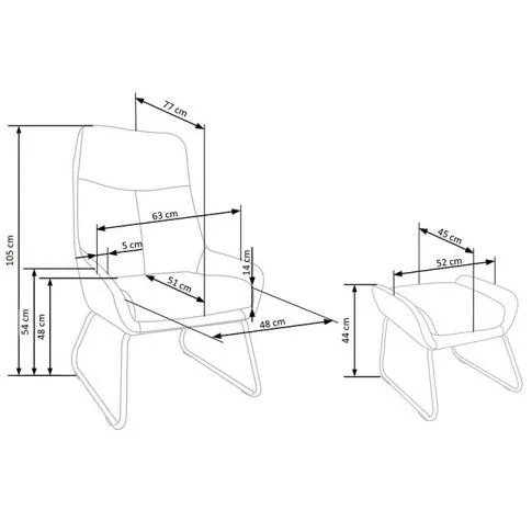 Szczegółowe zdjęcie nr 5 produktu Fotel wypoczynkowy z podnóżkiem Santo - popielaty