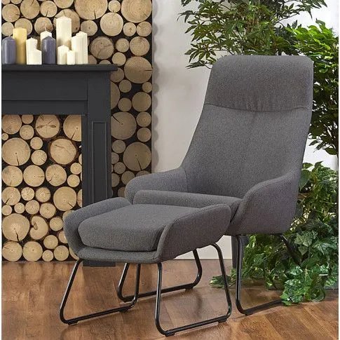 Szczegółowe zdjęcie nr 4 produktu Fotel wypoczynkowy z podnóżkiem Santo - popielaty