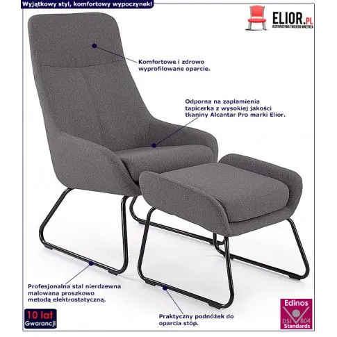 Fotografia Fotel wypoczynkowy z podnóżkiem Santo - popielaty z kategorii Fotele wypoczynkowe