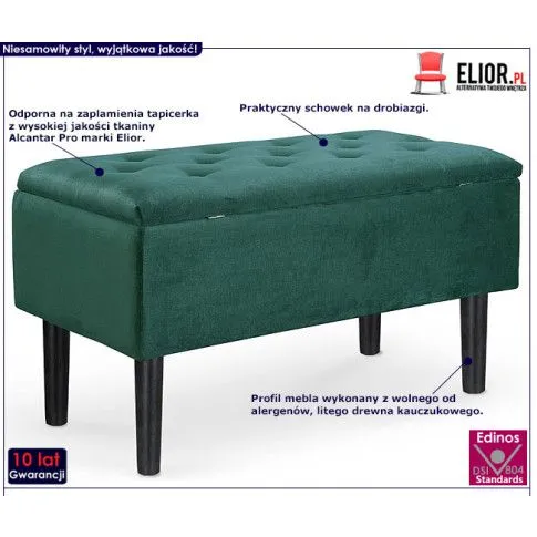 Fotografia Pikowana ławka otwierana siedzisko Emir - zielona z kategorii Siedziska do przedpokoju