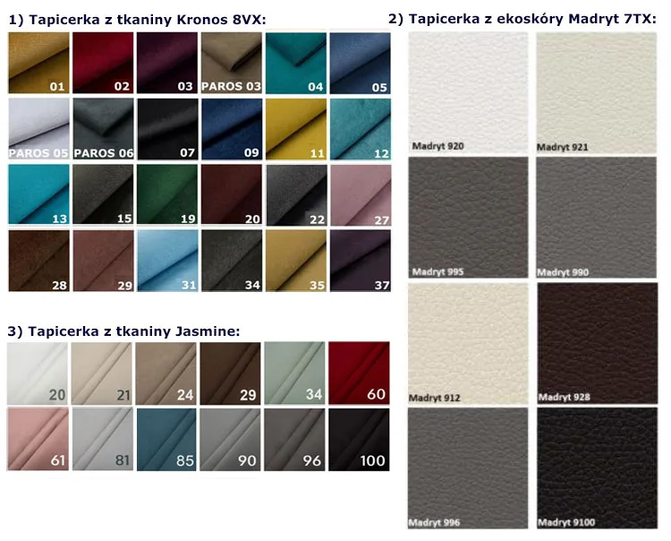 Wybór kolorów tapicerki łóżka Vesper