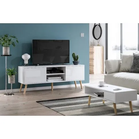 Zdjęcie elegancka szafka rtv Verino biały połysk | Edinos.pl