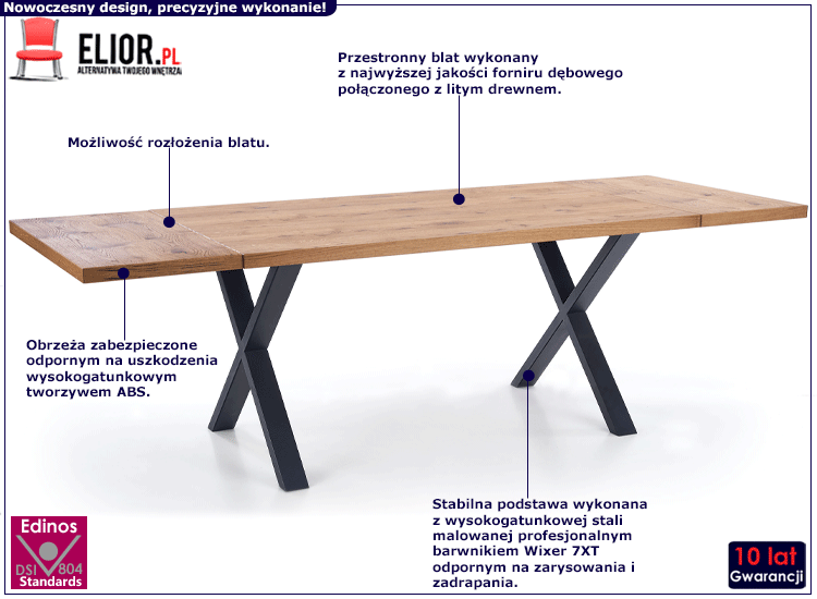 Rozkładany drewniany stół industrialny Pedro