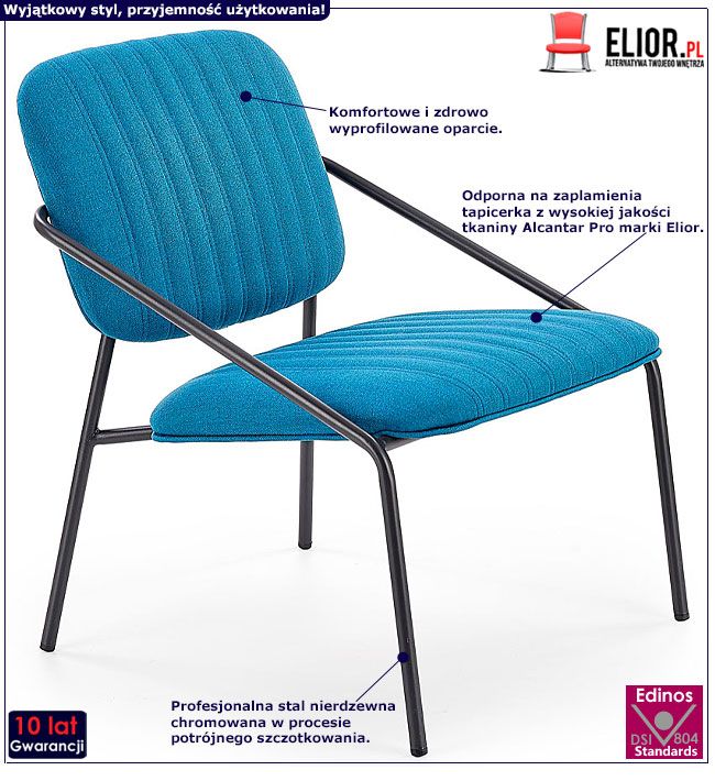 Industrialny niebieski fotel do czytania Orfo