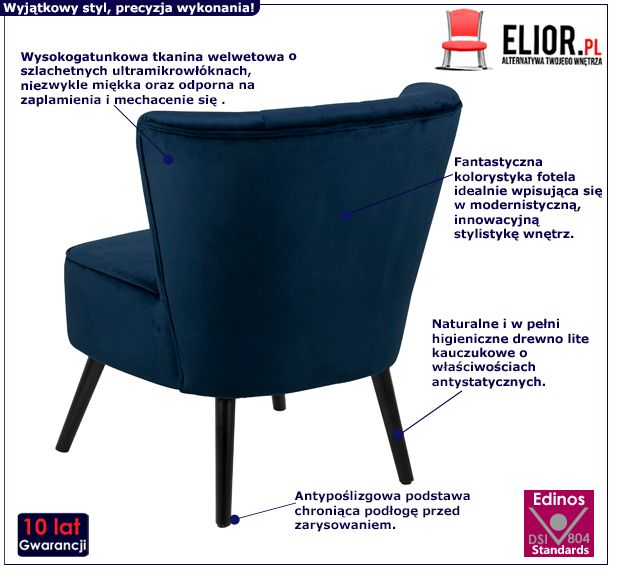 Welwetowy fotel wypoczynkowy Kasan - granatowy