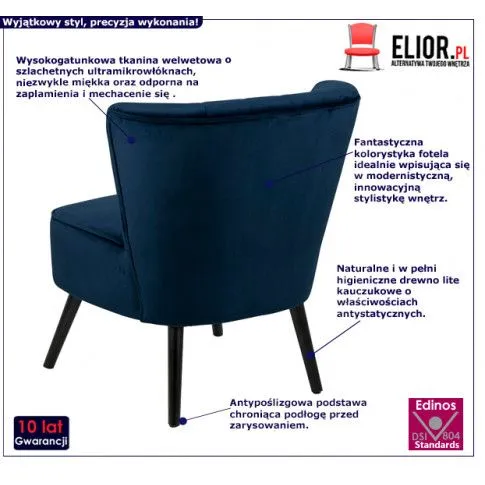Fotografia Welwetowy fotel muszelka Kasan - granatowy z kategorii Pozostałe fotele