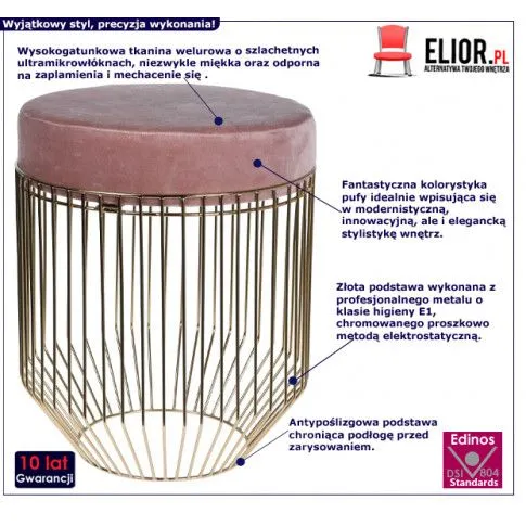 Fotografia Glamour pufa welurowa Mosat - różowa z kategorii Pufy