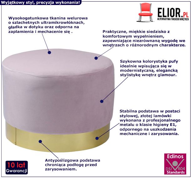 Gustowna pufa Mulla - różowa