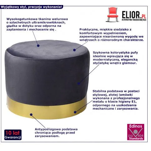 Fotografia Welurowa pufa Amoria - szara z kategorii Wypoczynki