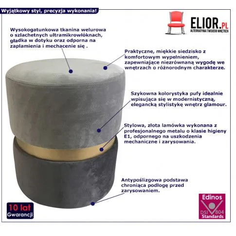 Fotografia Welurowa pufa CLEAR 3X - szara z kategorii Pufy