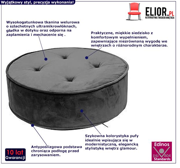 Pikowana pufa Marlo - ciemnoszara