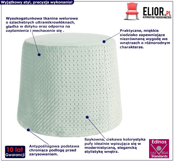 Jasnozielone pufy Uhniko - welurowe