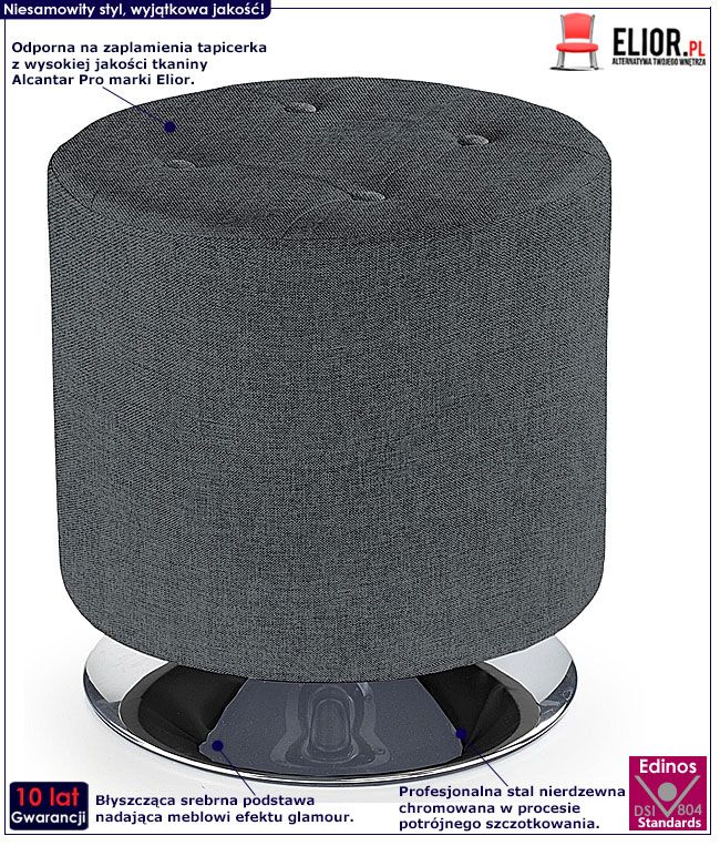 Szara tapicerowana pufa okrągła Losera 2X