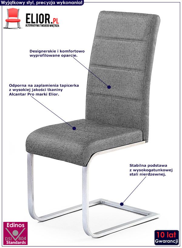 Szare krzesło tapicerowane Lirma