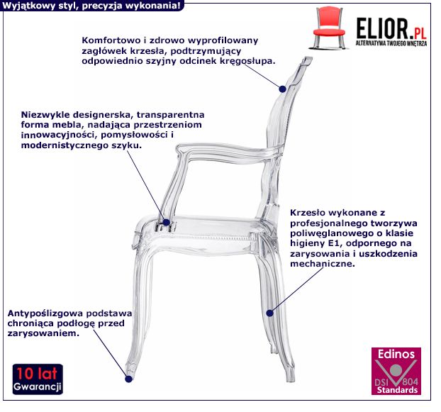 Transparentne krzesło Dalmo - wygodne