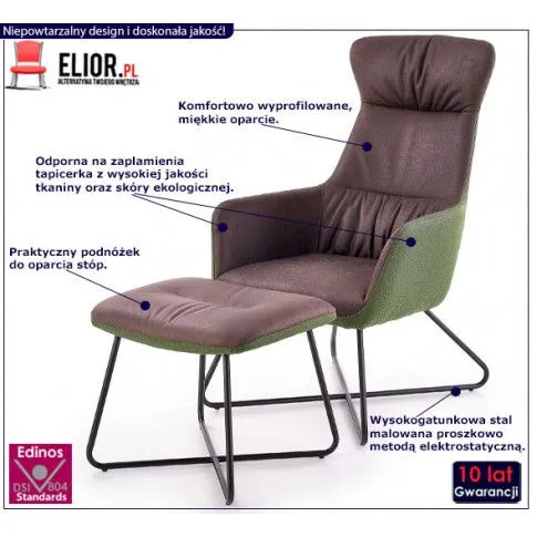 Fotografia Loftowy fotel wypoczynkowy Debos - szary + zieleń z kategorii Fotele wypoczynkowe