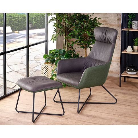 Szczegółowe zdjęcie nr 4 produktu Loftowy fotel wypoczynkowy Evan - szary + zieleń