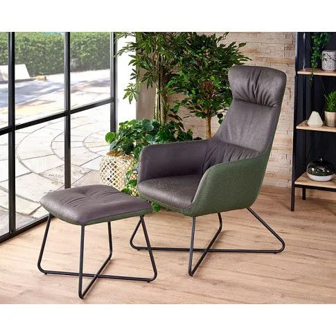 Szczegółowe zdjęcie nr 4 produktu Loftowy fotel wypoczynkowy Debos - szary + zieleń