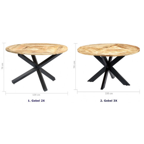 Dwa tradycyjne stoły Gebel 2X ukazane w dwóch innych rozmiarach