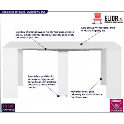 Szczegółowe zdjęcie nr 10 produktu Stół z połyskiem rozkładany Bares - biały
