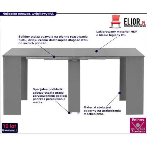 Szczegółowe zdjęcie nr 9 produktu Stół wysoki połysk rozkładany Bares - szary