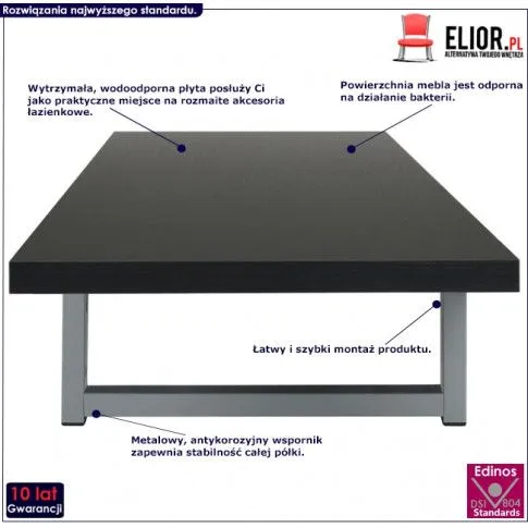 Fotografia Czarna półka ścienna pod umywalkę - Tofa 5X z kategorii Łazienka