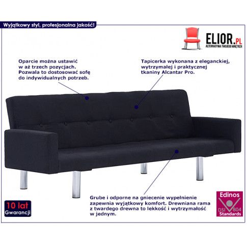 Szczegółowe zdjęcie nr 9 produktu Rozkładana sofa Nesma z podłokietnikami - czarna